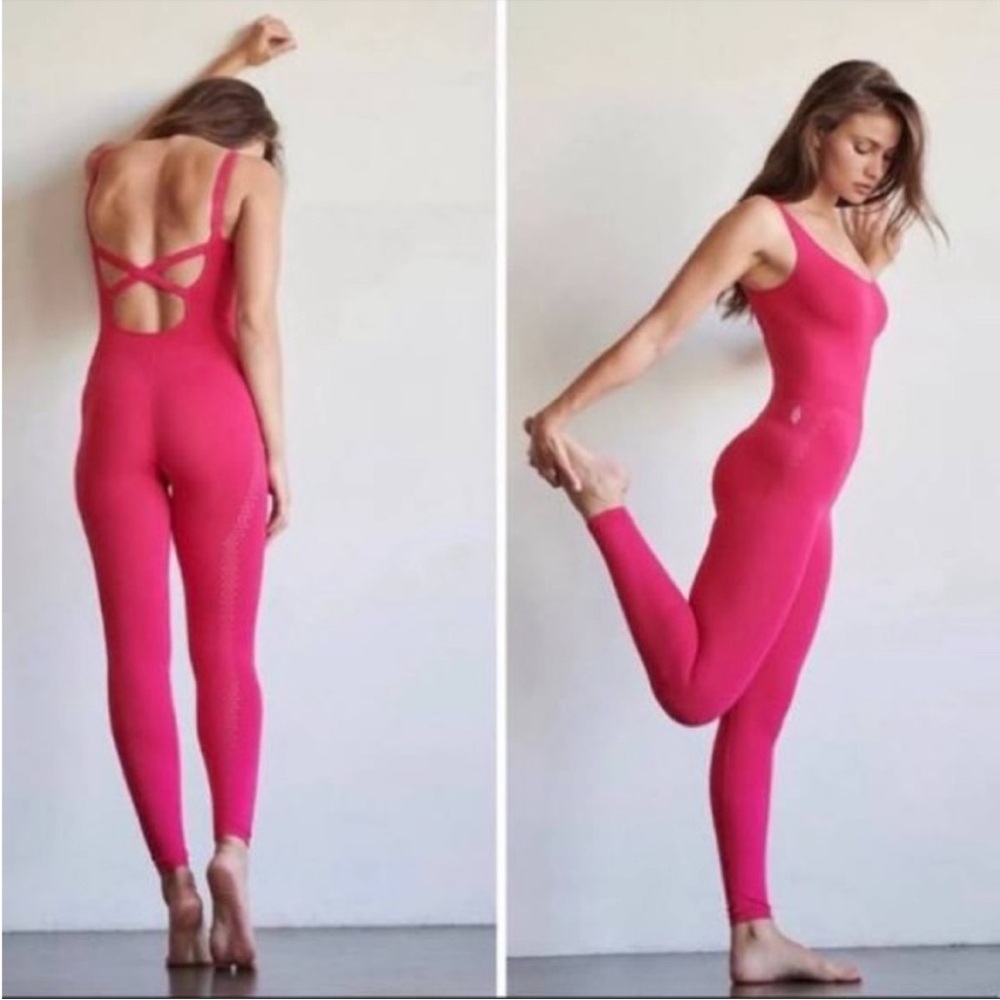 Free People Movement women’s Good Karma hot pink jumpsuit